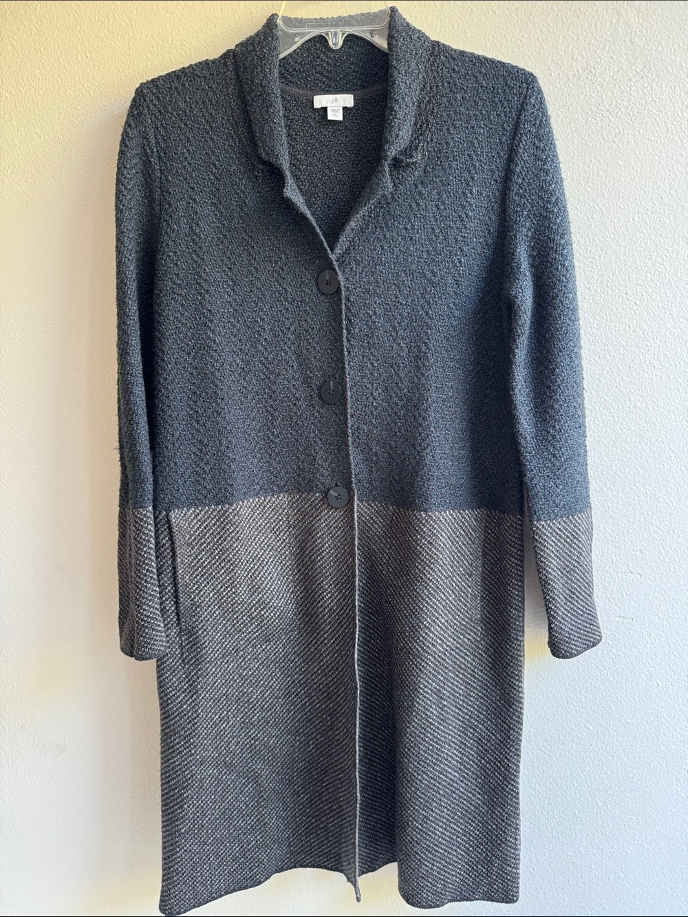 J. Jill Petite XS Black Gray Colorblock Knit Sweater Jacket Long Cardiga